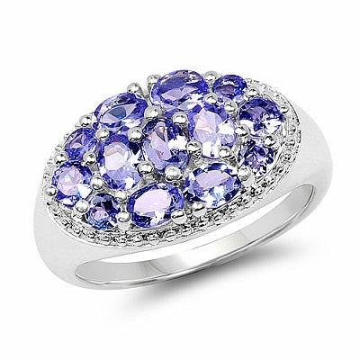1.67CTW Genuine Tanzanite .925 Sterling Silver Cluster Ring