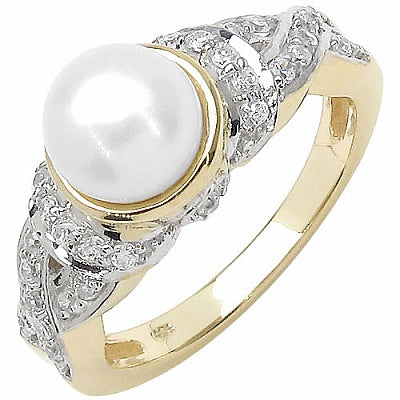 2.91CTW Genuine Pearl & White Cubic Zircon .925 Sterling Silver Gold Plating Ring