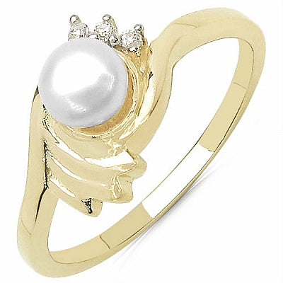0.70CTW Genuine Pearl & White Cubic Zircon .925 Sterling Silver Gold Plating Ring