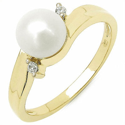 1.22CTW Genuine Pearl & White Cubic Zircon .925 Sterling Silver Gold Plating Ring