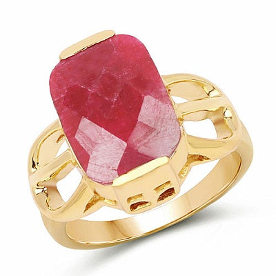 7.50CTW Dyed Ruby .925 Sterling Silver 14K Yellow Gold Plated Ring