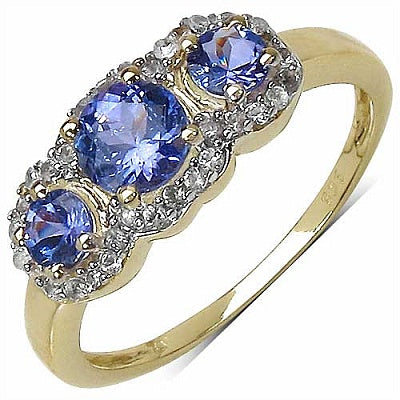1.01CTW Genuine Tanzanite & White Topaz 14K Yellow Gold Plated .925 Sterling Silver Ring