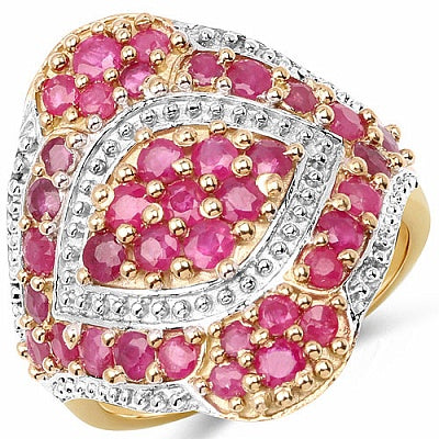 2.52CTW Genuine Ruby 14K Yellow Gold Plated .925 Sterling Silver Ring