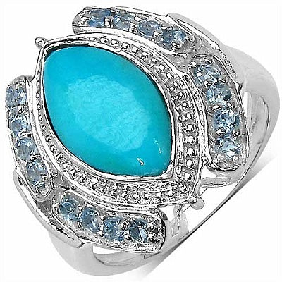 2.74CTW Genuine Turquoise & Aquamarine .925 Sterling Silver Ring