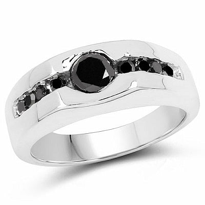 0.74CTW Genuine Black Diamond .925 Sterling Silver Men's  Ring