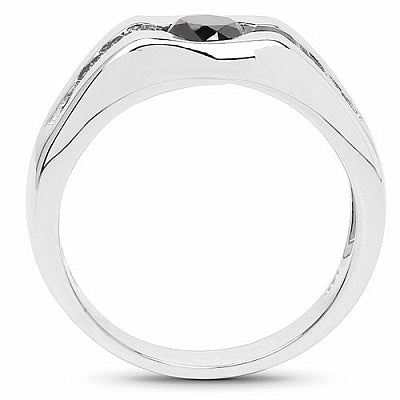 0.74CTW Genuine Black Diamond .925 Sterling Silver Men's  Ring