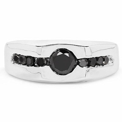 0.74CTW Genuine Black Diamond .925 Sterling Silver Men's  Ring