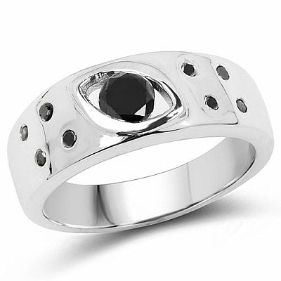0.59CTW Genuine Black Diamond .925 Sterling Silver Ring