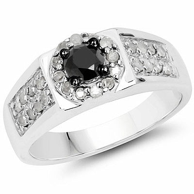 0.75CTW Genuine Black Diamond & White Diamond .925 Sterling Silver Ring