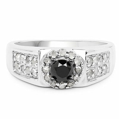 0.75CTW Genuine Black Diamond & White Diamond .925 Sterling Silver Ring