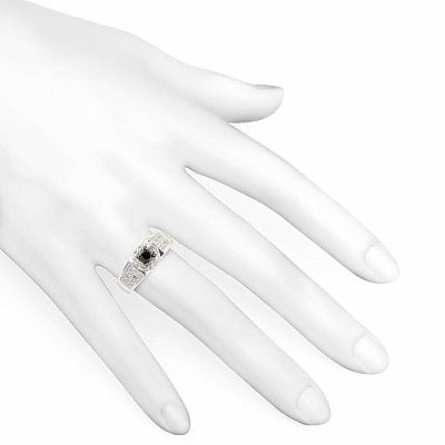 0.75CTW Genuine Black Diamond & White Diamond .925 Sterling Silver Ring