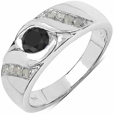 0.62CTW Genuine Black Diamond & White Diamond .925 Sterling Silver Men's Ring