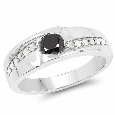 0.68CTW Genuine Black Diamond & White Diamond .925 Sterling Silver Ring