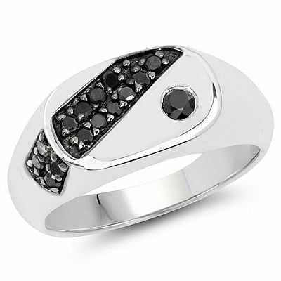 0.31CTW Genuine Black Diamond .925 Sterling Silver Men's Ring