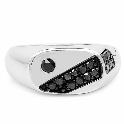 0.31CTW Genuine Black Diamond .925 Sterling Silver Men's Ring