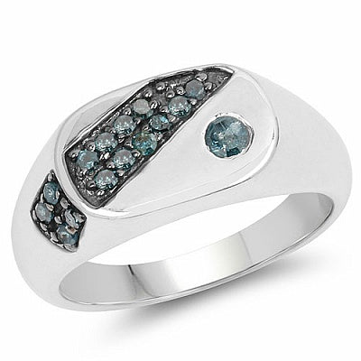 0.31CTW Genuine Blue Diamond .925 Sterling Silver Ring