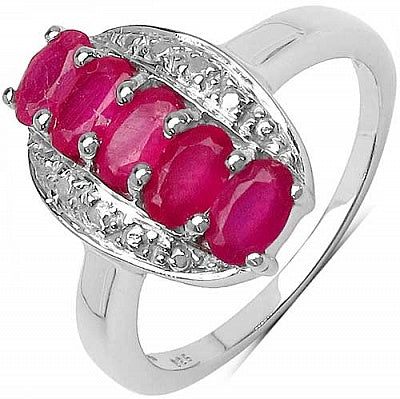 1.57CTW Genuine Glass Filled Ruby & White Diamond .925 Sterling Silver Ring