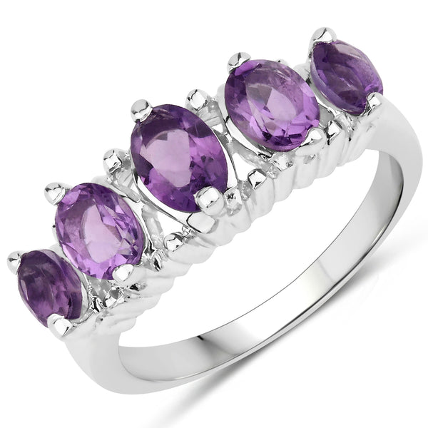 Genuine Amethyst 5-Stone Graduated Sterling Silver Ring