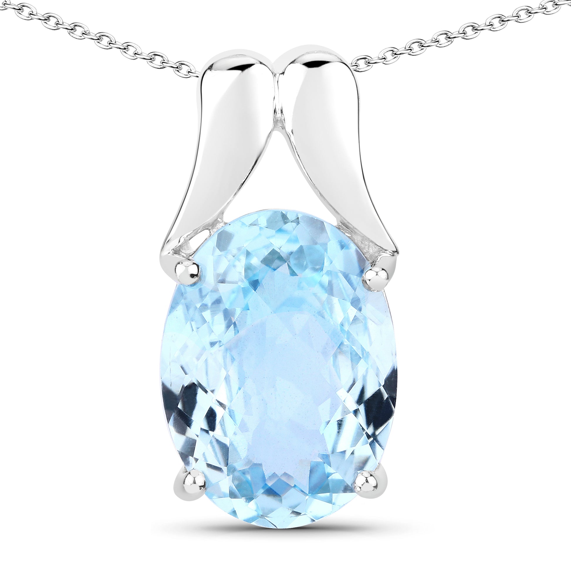 Genuine Blue Topaz Oval Sterling Silver Pendant - Main Image
