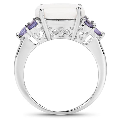 Genuine Opal and Tanzanite Sterling Silver Cocktail Ring