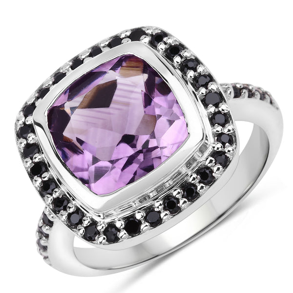 Genuine Amethyst and Black Spinel Sterling Silver Ring