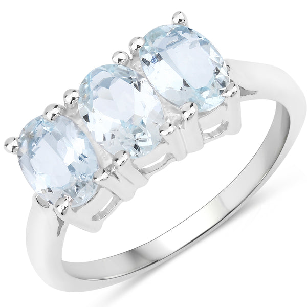Genuine 3-Stone Blue Topaz Sterling Silver Ring