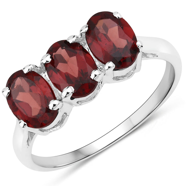 Genuine 3-Stone Garnet Sterling Silver Ring