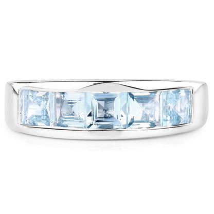 Genuine Blue Topaz Sterling Silver Graduated Ring