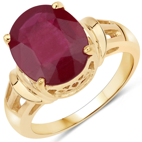 14K Yellow Gold Plated Glass Filled Ruby Sterling Silver Solitaire Ring