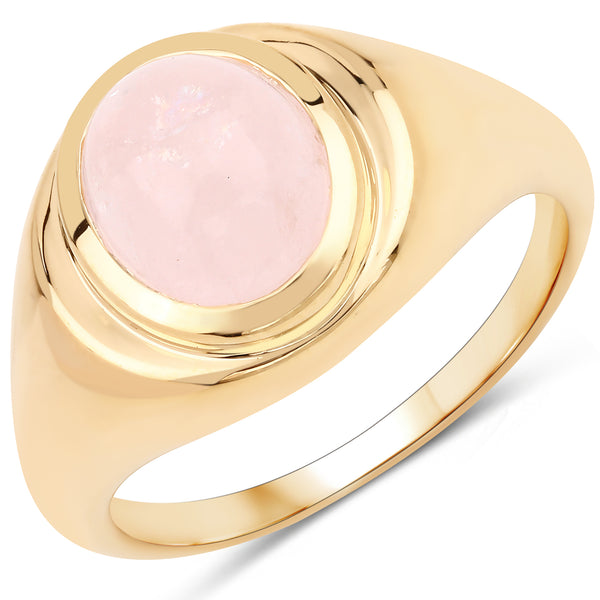 Genuine 14K Yellow Gold Plated Plated Morganite Oval Cabochon Sterling Silver Ring