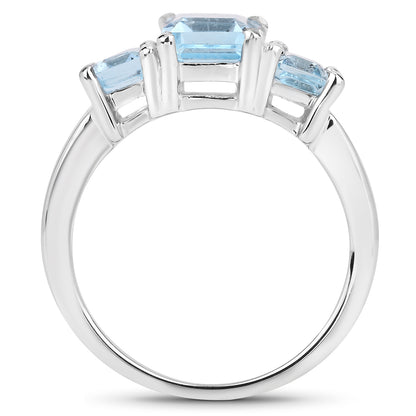Genuine 3-Stone Blue Topaz Sterling Silver Ring
