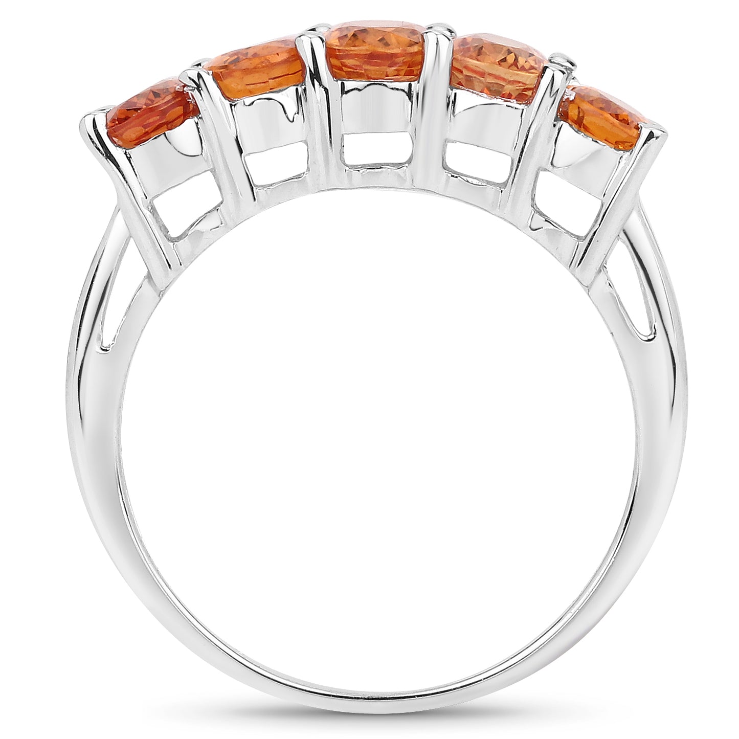 Genuine Orange Sapphire Sterling Silver 5-Stone Ring