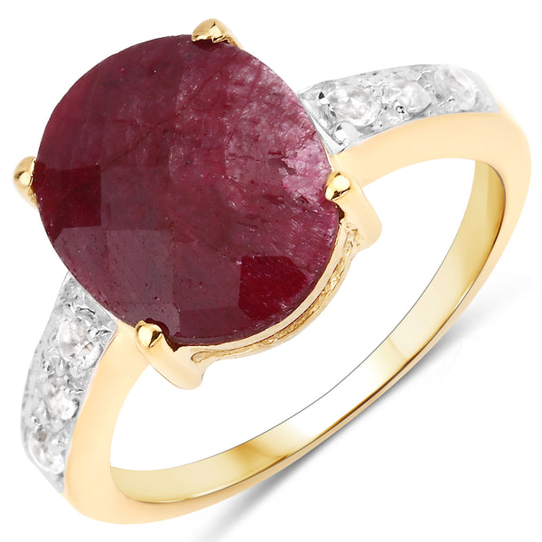 14K Yellow Gold Plated Dyed Ruby and White Topaz Sterling Silver Ring