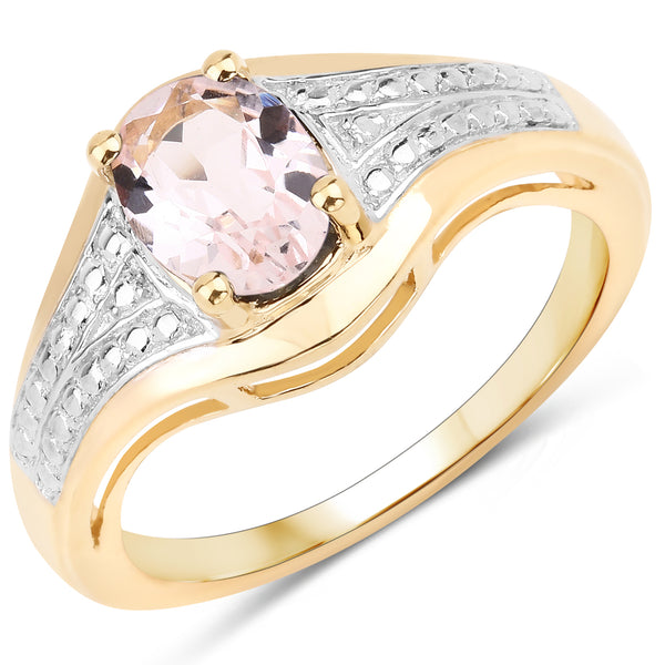 Genuine 14K Yellow Gold Plated Plated Morganite Sterling Silver Ring