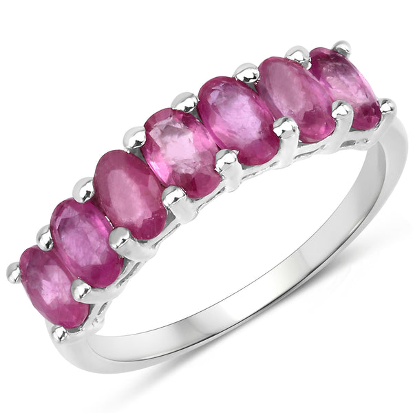 Genuine 7-Stone Ruby Sterling Silver Band Ring