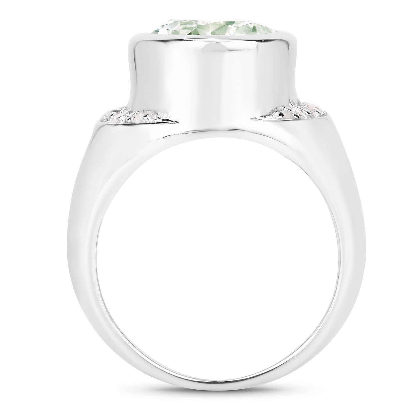 Genuine Green Amethyst and White Diamond Sterling Silver Ring