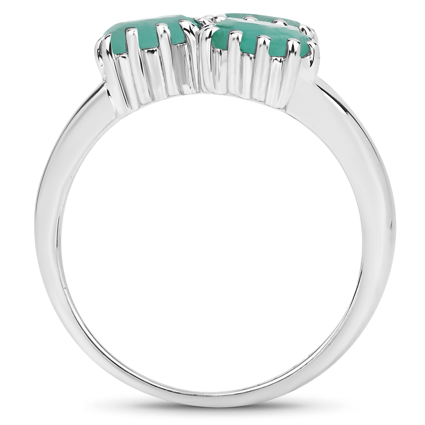 Genuine 3-Stone Emerald Sterling Silver Ring