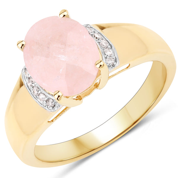 Genuine 14K Yellow Gold Plated Plated Morganite and White Diamond Sterling Siver Ring