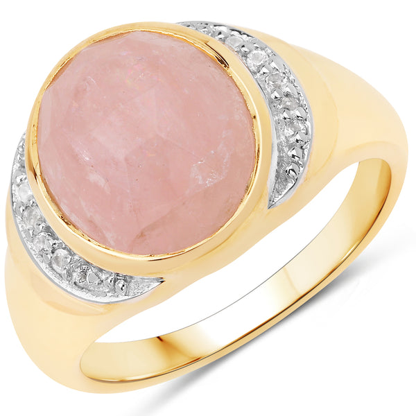 Genuine 14K Yellow Gold Plated Plated Morganite and White Topaz Sterling Silver Ring