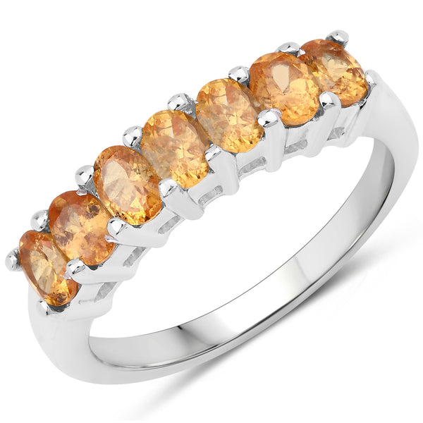 Genuine 7-Stone Yellow Sapphire Sterling Silver Band Ring