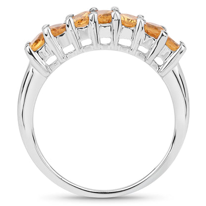 Genuine 7-Stone Yellow Sapphire Sterling Silver Band Ring