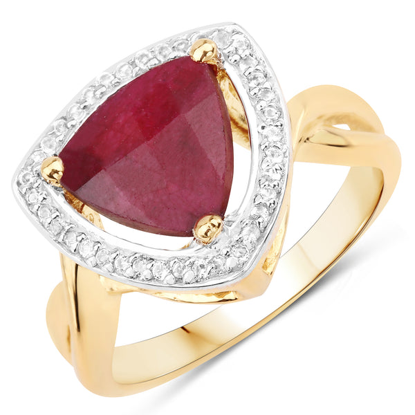 14K Yellow Gold Plated Dyed Ruby and White Topaz Sterling Silver Ring