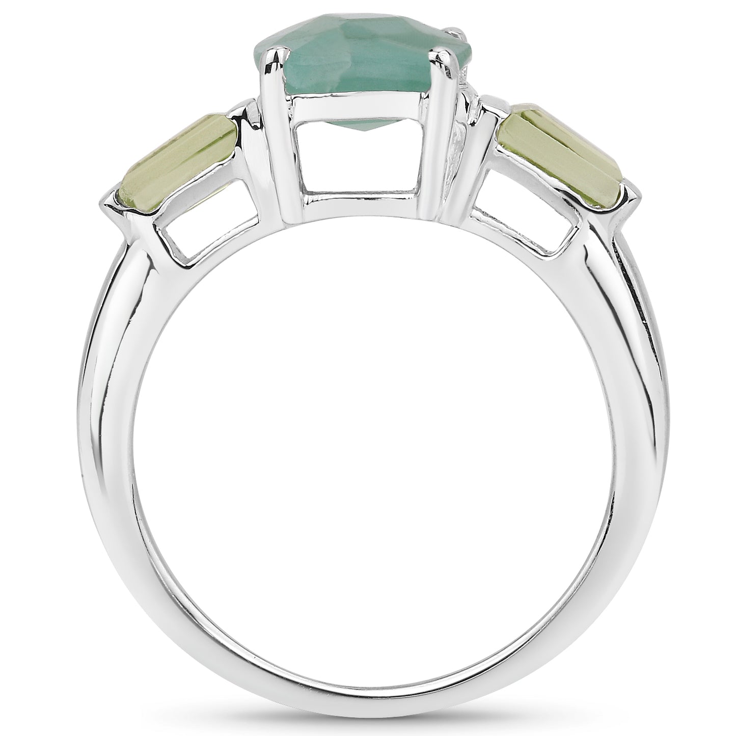 Genuine Emerald and Peridot Sterling Silver 3-Stone Ring
