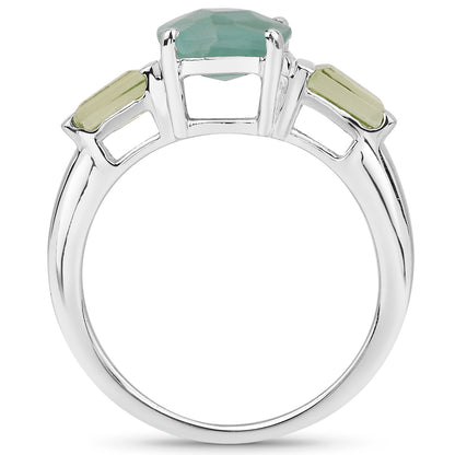 Genuine Emerald and Peridot Sterling Silver 3-Stone Ring