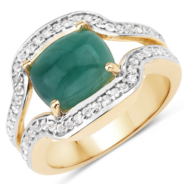 Genuine 14K Yellow Gold Plated Plated Emerald and White Topaz Sterling Silver Ring