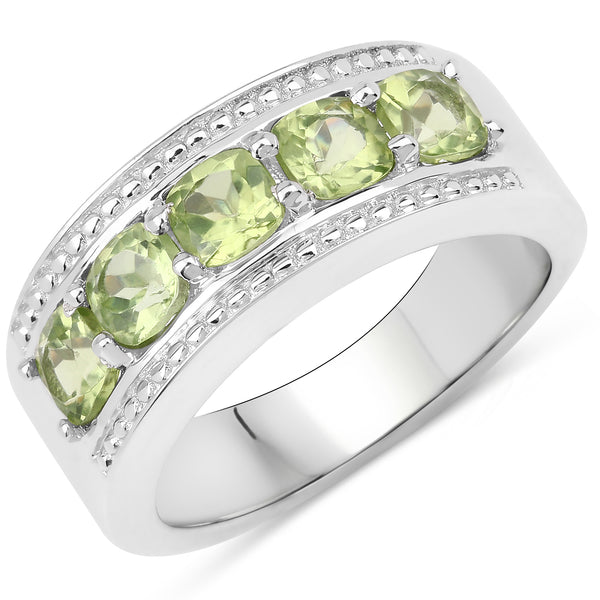Genuine 5-Stone Peridot Sterling Silver Ring