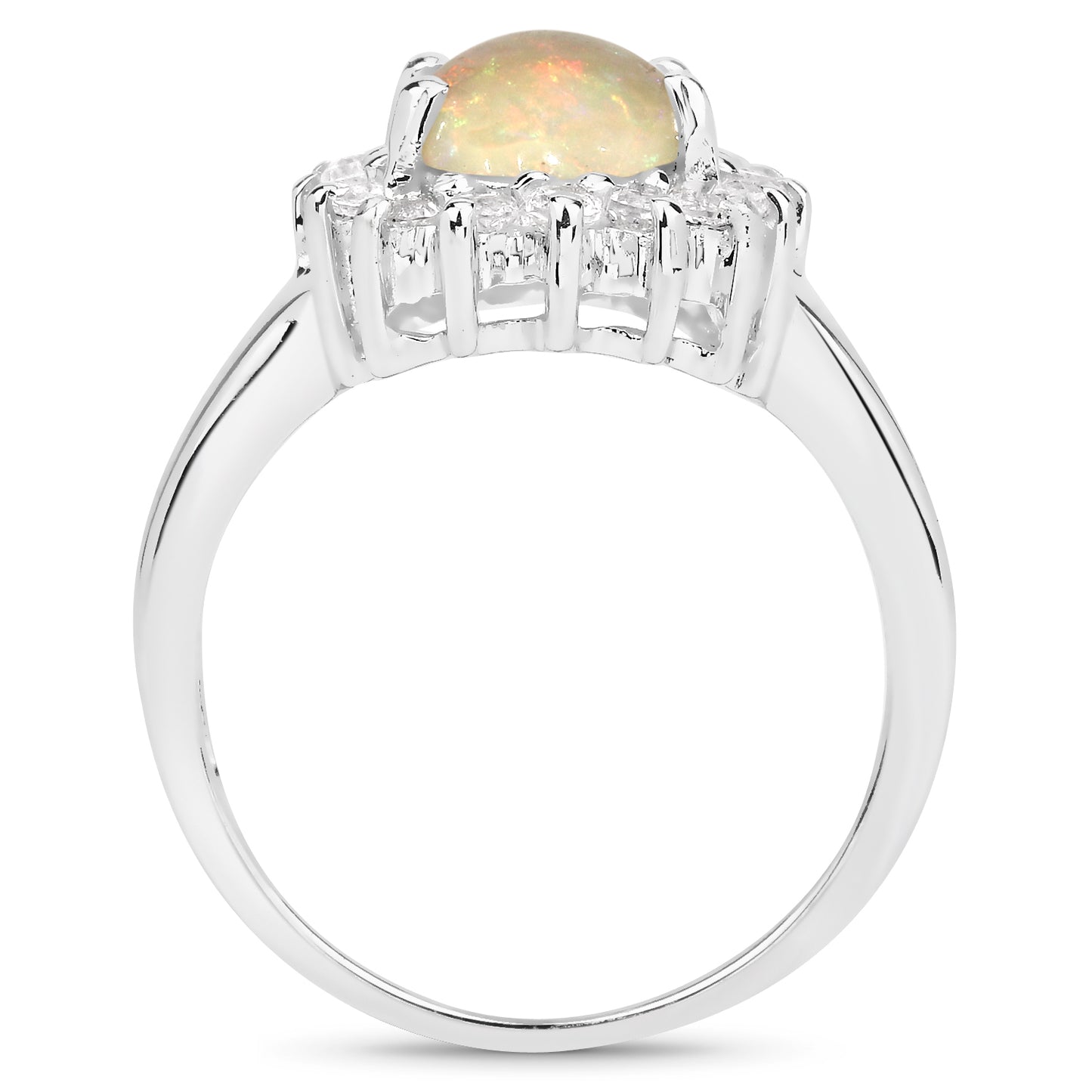Genuine Ethiopian Opal and White Topaz Sterling Silver Graduated Ring