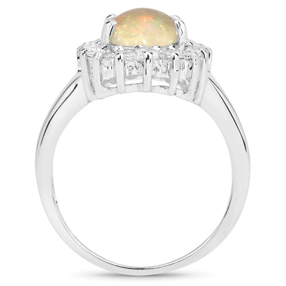 Genuine Ethiopian Opal and White Topaz Sterling Silver Graduated Ring