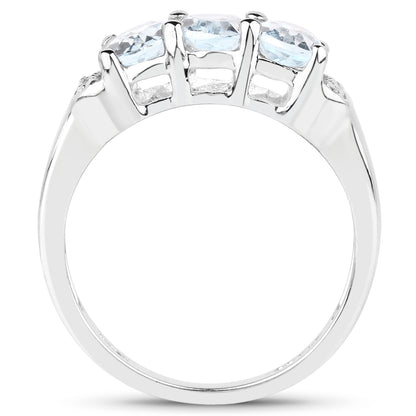 Genuine Blue Topaz and White Topaz Sterling Silver 3-Stone Graduated Ring