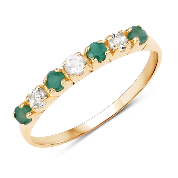 Genuine 14K Yellow Gold Plated Plated Emerald and White Topaz Sterling Silver Band Ring
